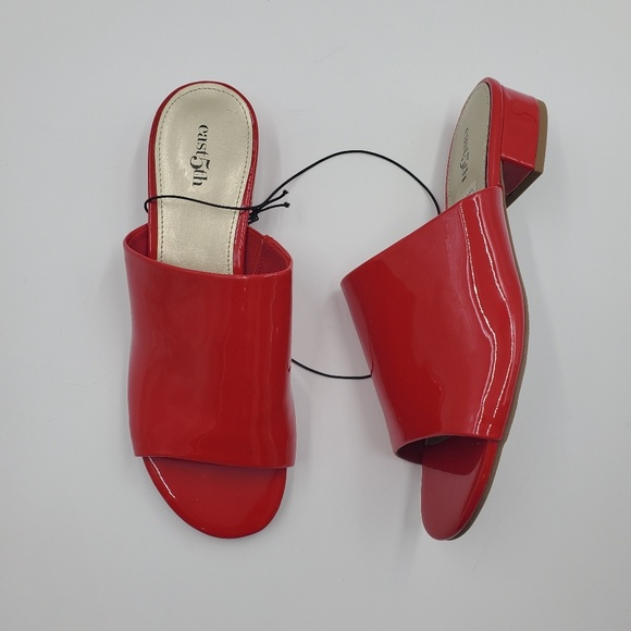 red open toe mules